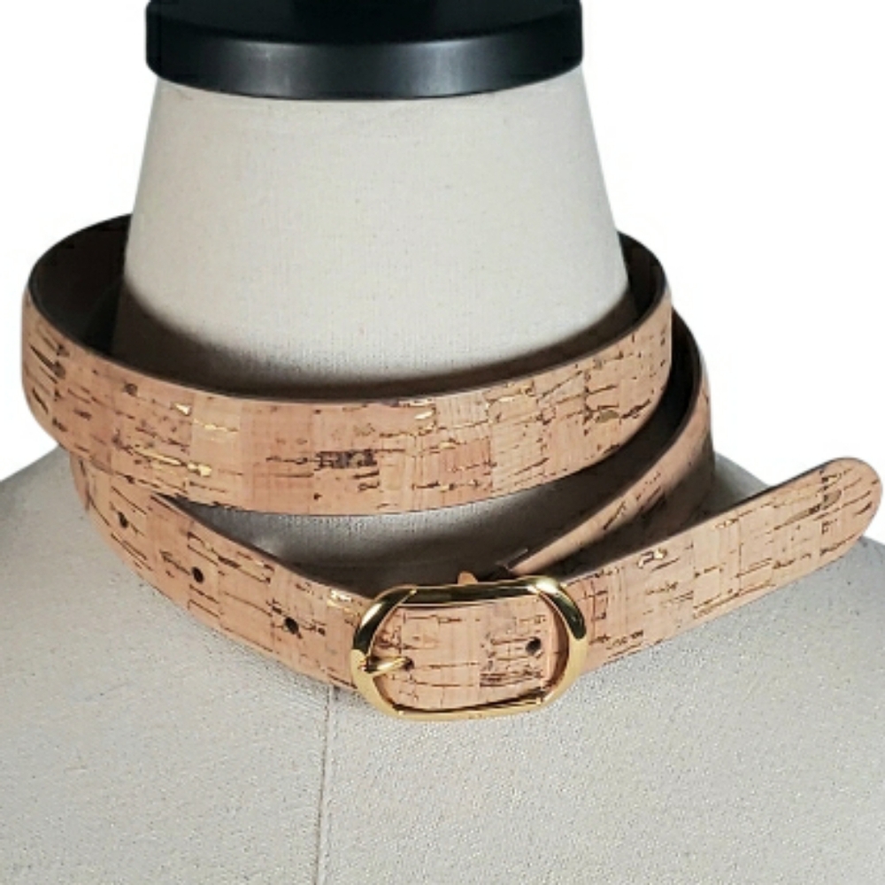 Lauren Ralph Lauren Leather Cork Belt Metallic Gold M Unisex 31-35 Preppy Iconic